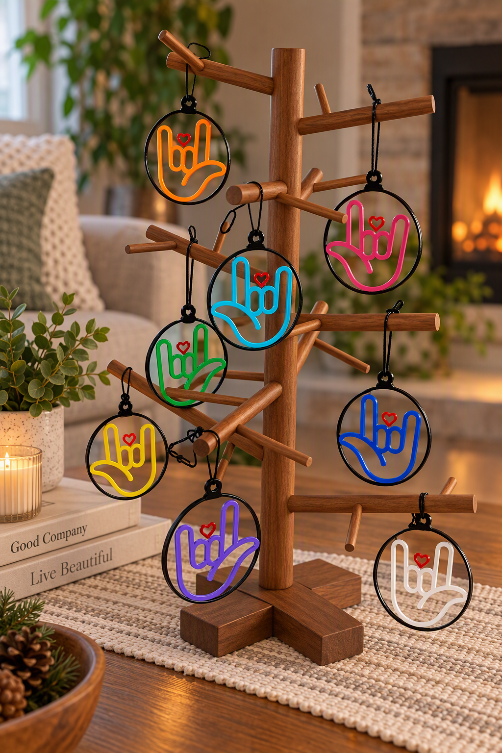 ASL "I Love You" Heart Ornament Circle - Single Color