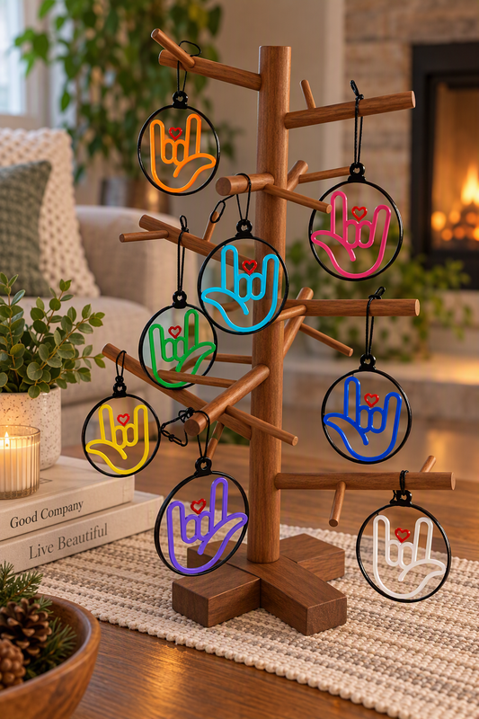 ASL "I Love You" Heart Ornament Circle - Single Color