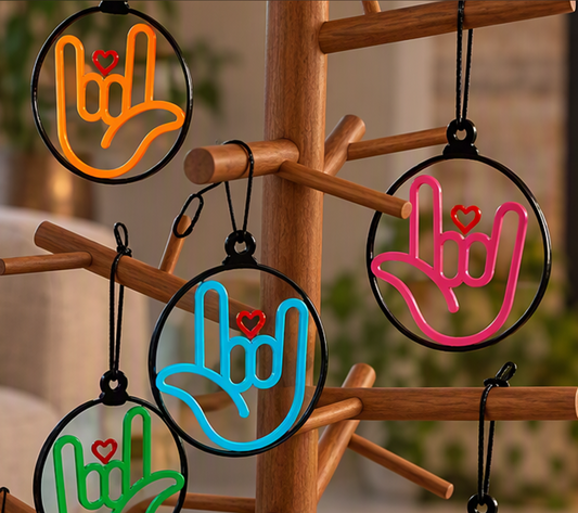ASL "I Love You" Heart Ornament Circle - Single Color