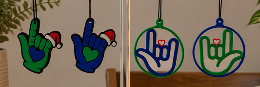 ASL "I Love You" Heart Ornament Seahawks Colors - 4 Ornaments